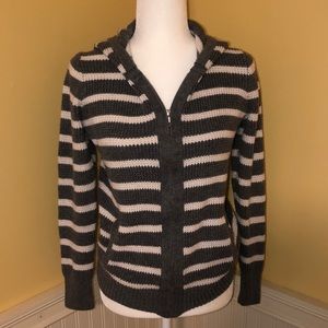 Old Navy Zip Up Hooded Sweater Gray & White